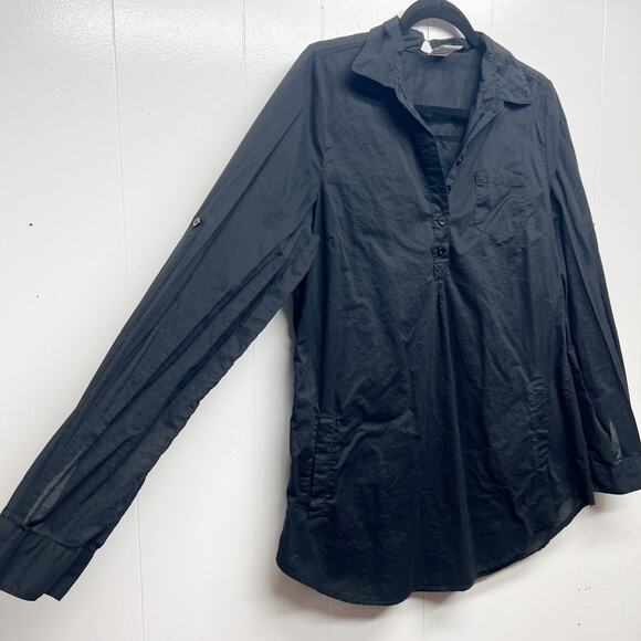 Prototype Womens Vtg 1/4 Button Long Sleeve Black Shirt Size Medium Side Pockets - Picture 5 of 13